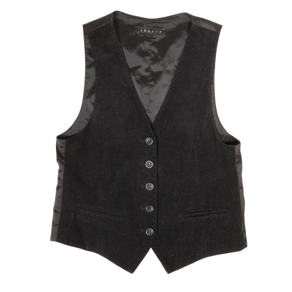 Theory Vest Corduroy Angora Blend Button Front Formal Black Women 4